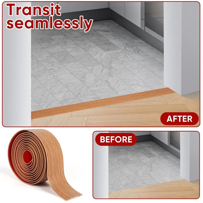 Danlaila 2'' x 10Ft Self Adhesive Floor Transition Strip, Laminate Vinyl Flooring Transition Strip for Joining Floor Gaps, Carpet Threshold, Doorway Transitions, Threshold Cover, Floor Tiles- Brown Wood Grain - Image 3